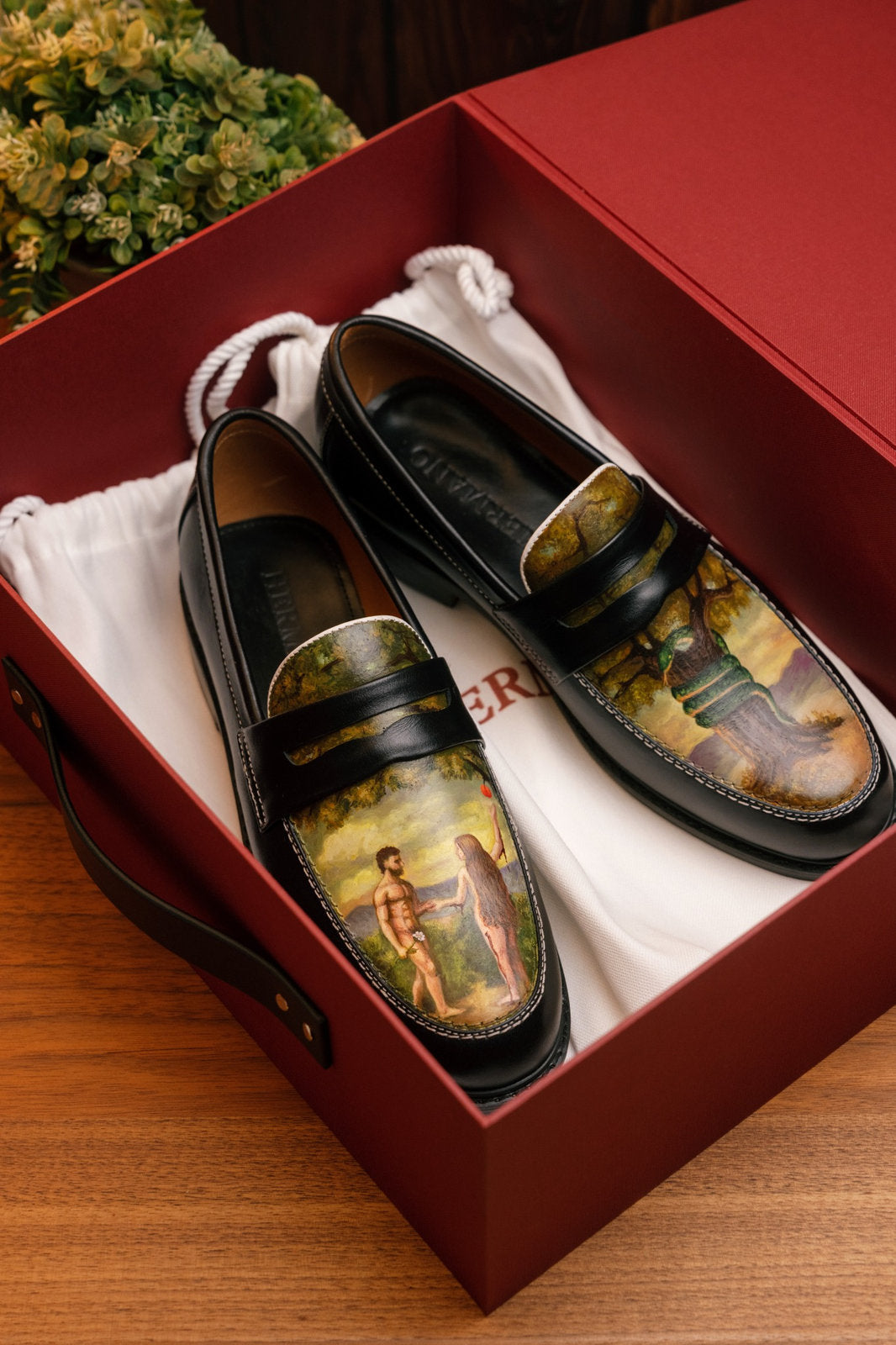 The Prelude hand-painted Adam and Eve loafers